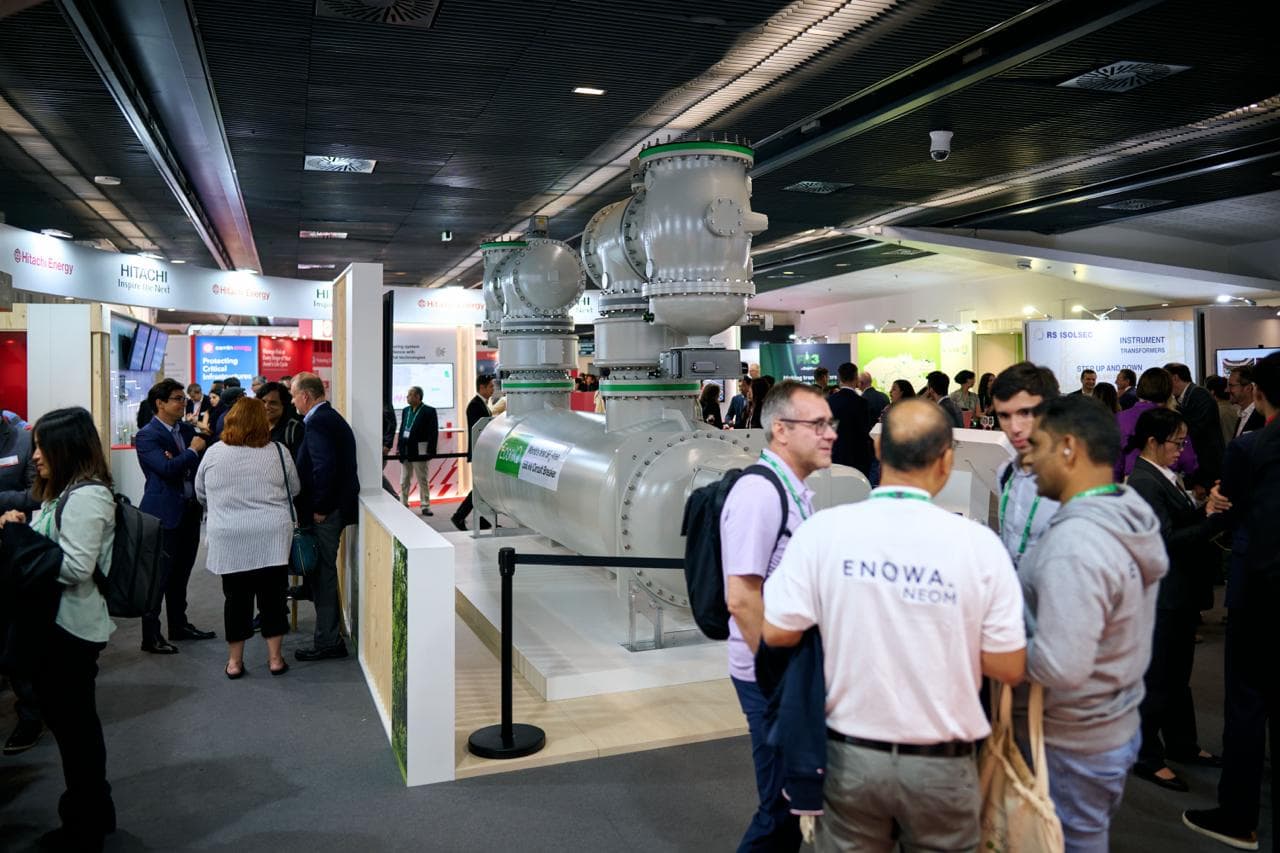 Energy infrastructure equipment on an exhibition floor.