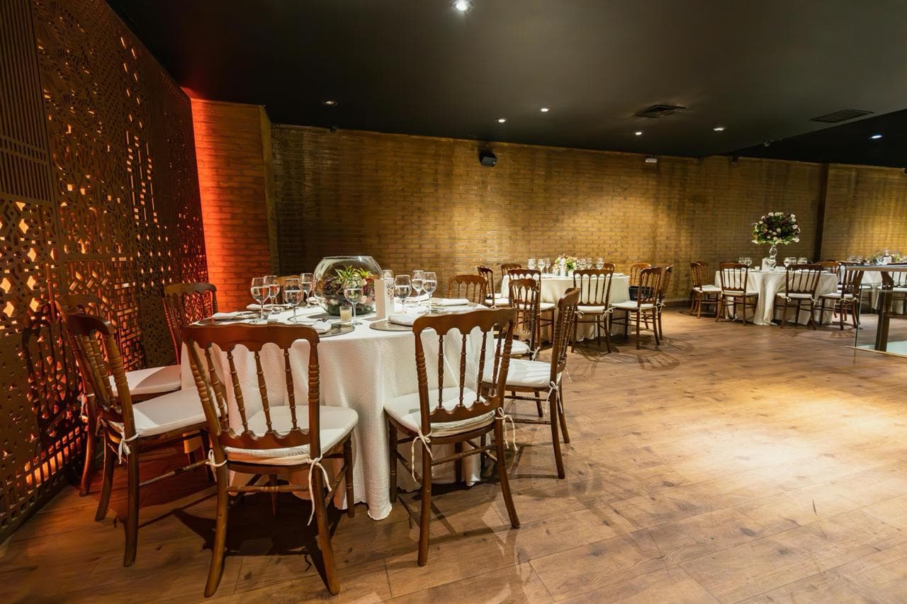 Private dining room prepared for an evening gathering.